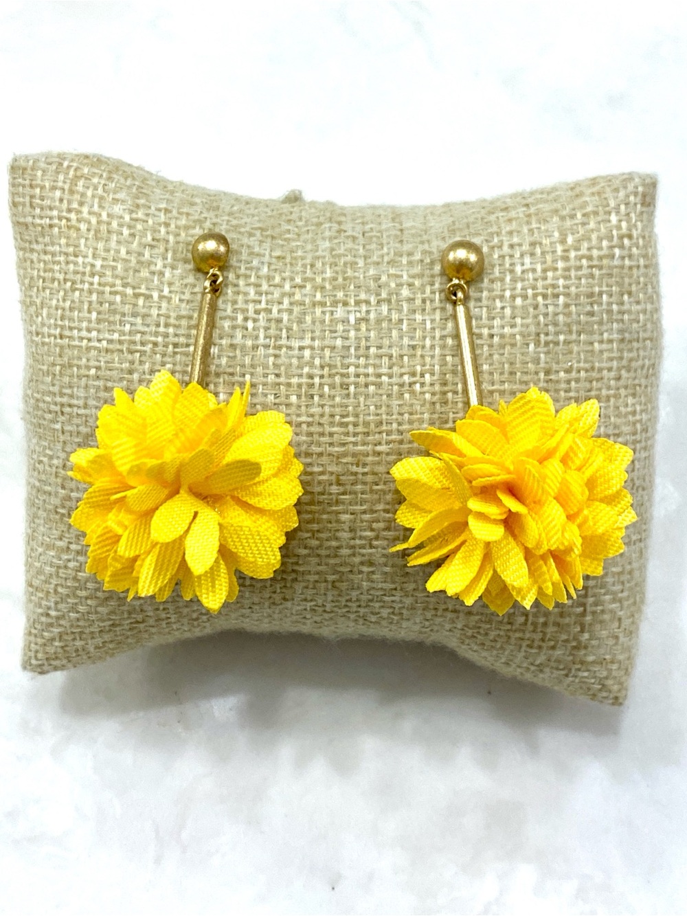 J. Crew Yellow Floral Pom Drop Earrings with Gold Tone Bars